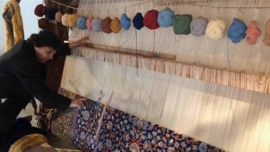 Ms Ermioni demonstrating the old art of carpet weaving