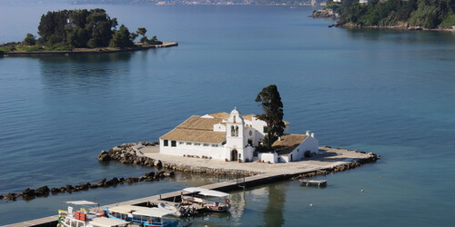Pontikonisi island near Corfu town, also home of the monastery of Pantokrator
