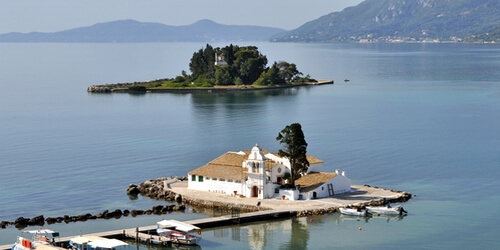 Pontikonisi island near Corfu town, also home of the monastery of Pantokrator